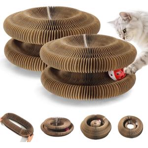 Kitty Kurlz Magic Twist Cat Toy, Collapsible & Double-Sided Infinity Design Kitten Scratching Pad, Eco-Friendly Cardboard, Long-Lasting Interactive Play Toy for Indoor Kittens, 2 Pack (Light Auburn)