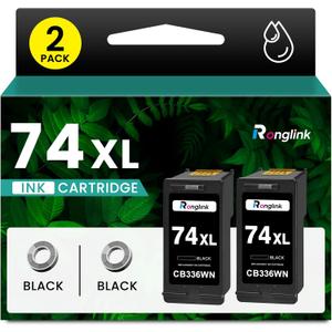 74XL Black Ink Cartridges Replacement for HP 74XL Ink Cartridge for DeskJet D4260 D4280 D4360 Photosmart C4280 C4250 C5200 C5280 OfficeJet J5740 J5780 J6450 J6480 Printer 74 Ink, 2 Pack Black CB336WN