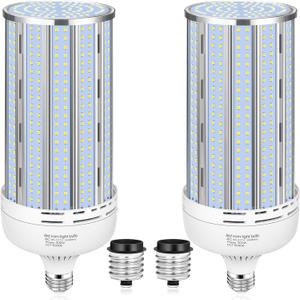 2 Pack 300W Corn LED Light Bulb Fanless,5000K Daylight(3000 Watt Equivalent) E26/E39 Large Mogul Base LED Cob Lamp 44,000LM for Outdoor Indoor Garage Warehouse Factory Workshop Street Backyard