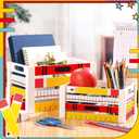 Weysat 2 Pcs Desk Organizer Wooden Multi-functional Crayon Printed Desktop Storage Accessories for Back to School Classroom Dorm Teacher Office Desk Pencil Pen Holder File Folder Organizer Supplies