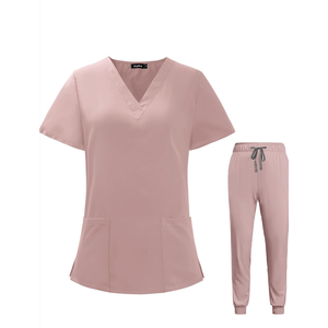 VIAOLI Scrubs for Women Set V-Neck Pocket Top & Drawstring Jogger Scrub Pants Stretch Nursing Scrubs Set Uniform S
