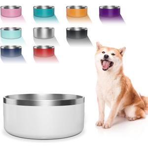 Dog Bowl, Stainless Steel Dog Food and Water Bowl with Non Slip Quiet Bottom, Easy to Clean, Dishwasher Safe, 40oz, White