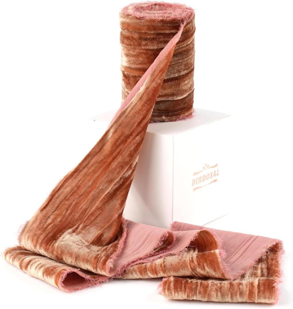 Terracotta Velvet Ribbon 3 inch x 9 ft, Silk Polyester Blend, Perfect for Special Occasions, Terracotta Color, Marble Pattern, Bohemian Style