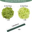 Hydrangea Artificial Flowers, 20 Pcs Green Hydrangea Artificial Flowers Bulk, Faux Hydrangea Flowers for Outdoor, Fake Silk Hydrangea Flowers with Stems for Wedding Decoration Decor