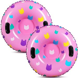 Sotiff Snow Tube Sled for Kids 36" Cartoon Cat Themed 1/2/3 Pack Heavy Duty Inflatable Big Thickened Snow Sled with Handle, Cold Resistant PVC Skiing Toy for Kid Birthday Winter Party Favors