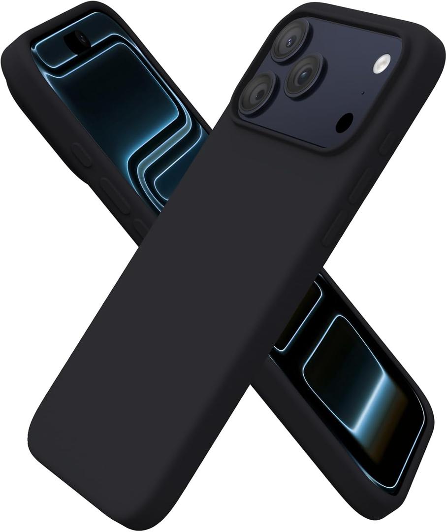 ORNARTO Compatible with iPhone 17 Pro Max Case 6.9", Slim Liquid Silicone 3 Layers Soft Gel Rubber Shockproof Protective Cover with Anti-Scratch Microfiber Lining-Black