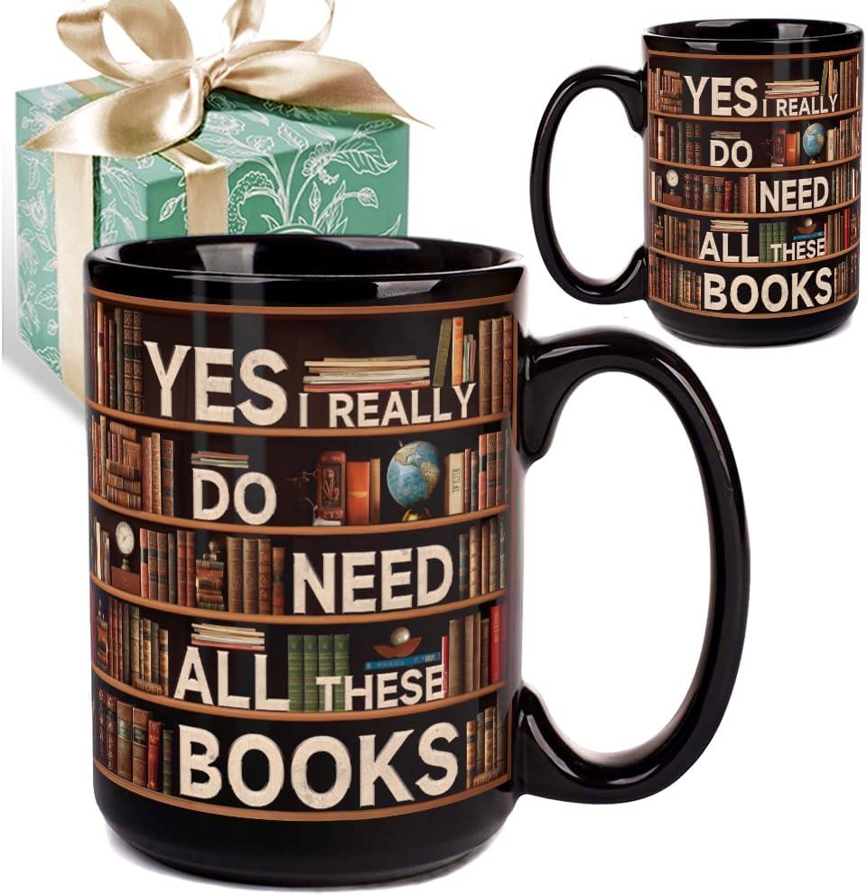 Funny Books Mug for Book Lovers Readers, Book Gifts for Women Men, Book Club Librarian Gift for Bookish Bookworm, Library Bookshelf Mugs 15oz