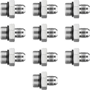 10 Pack Hydraulic Hose Adapter Fittings: 3/8" JIC 37 Male x #8 SAE/ORB Male, Straight Tube Fitting Kits with Protection Cover