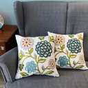 Flower Embroidered Pillow Covers 18x18 Summer Throw Decorative Pillowcases Colorful Farmhouse Plant Cushion Covers for Couch Sofa Bed Living Room Picnic 2 Pcs