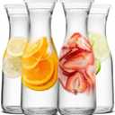 Kook Glass Carafe, Mimosa Bar Supplies, Carafe Pitchers with Lid, Glass Water Pitcher, Drink Dispensers for Parties, Tea, Wine, and Juice, Plastic Lids, Dishwasher Safe, 35 oz (set of 4)
