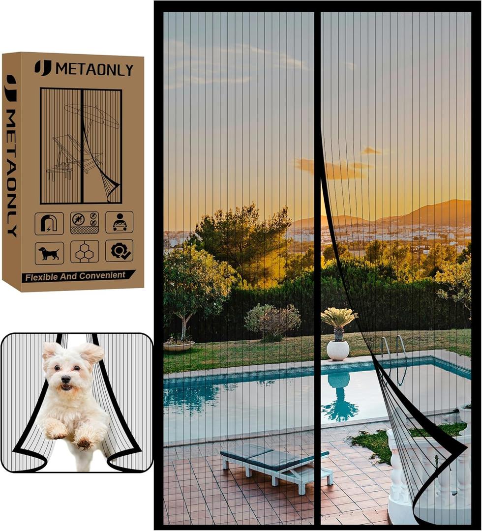 Magnetic Screen Door Fits Door Size 72" x 80", Screen Door Mesh,Door Screen Magnetic Closure for Patio Door Enjoy Air Fresh-Black, Actual Screen Size 74" x 81"
