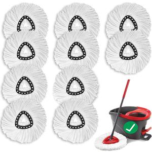10 PCS Spin Mop Replacement Head,100% Microfiber Mop Heads Replacements Compatible with Cedar Easywring 1-Tank System, 360 Degree Round Mop Refills for Easy House Cleaning Floor Mopping