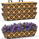 24 Inch Railing Planter Box with Coco Liner, Adjustable Metal Hanging Planter, Window Box for Balcony Deck Fence, Outdoor Flower Box Black, 4 Pack