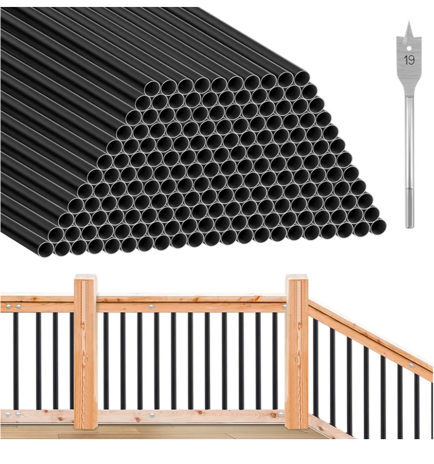 180 Pack 26" Aluminum Deck Balusters 3/4" Black Metal Railing, Hollow Round Outdoor Porch Spindles Indoor Stair Railing for Wood and Composite Deck