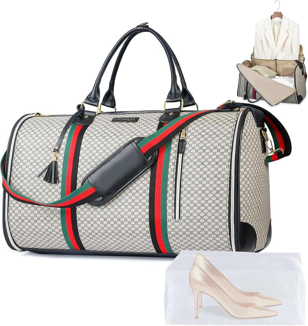 Convertible Garment Bags for Travel, Carry on Garment Duffel Bags with Shoe Pouch Weekender Bag for Men Women 2 in 1 Hanging Suitcase Suit for Business Trip, Vacation (Ebony)