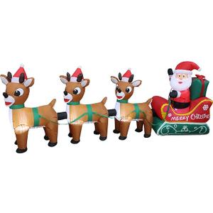 8 FT Lighted Christmas Inflatable Santa Claus on Sleigh with Three Reindeer – Outdoor Indoor Holiday Decoration with Built-in LED Lights Self-Inflating Blower Blow-Up Lawn Yard Home Party Décor