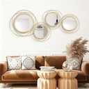 Cityelf 4 Set Circle Mirrors for Wall Decor for Living Room Bedroom Bathroom Entryway Metal Round Mirror Decorative Hanging Mirrors Sun Bohemian Geometric Accent Sculpture -Gold 11 in/9.2 in