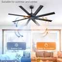 ZMISHIBO 65 Inch No Light, Large Industrial Ceiling Fan with 8 Aluminium Blades, Quiet DC Motor, 6 Speeds, Modern Ceiling Fan without Light for Garage/shop/living room,Black
