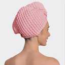 100% Organic Cotton Hair Drying Waffle Towel Wrap for Women | Absorbent & Quick Dry Head Turban for Wet Hair in Shower Sauna Spa, Extra Large for Long Straight Curly Plopping Button (Pink, 1 PACK)