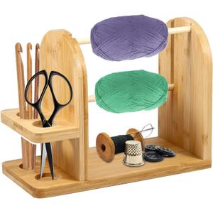 Yarn Holder for Crocheting Crochet Accessories Crochet Yarn Holders Portable Yarn Holders Double Rotating Yarn Ball Holders for Crochet Handmade Wooden Yarn Dispensers Crochet Gifts (log color01)