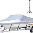 iCOVER Trailerable Boat Cover with Support Pole- 14'-16' Heavy Duty Waterproof Tarp Covers, Fits V-Hull, Fish&Ski, Pro-Style, Fishing, Runabout, Bass Boats, up to 14ft-16ft Long X 90" Wide