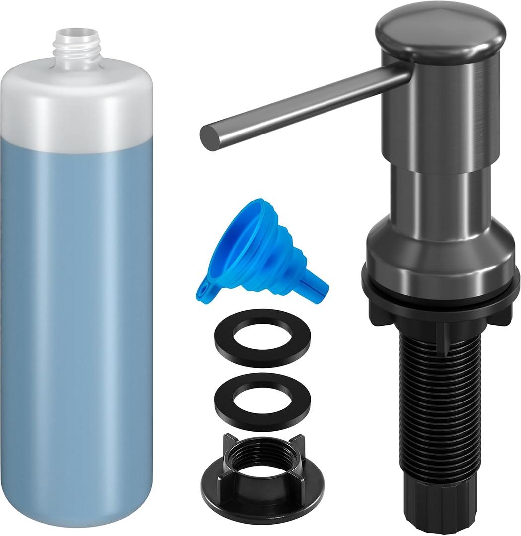 Dish Soap Dispenser, Kitchen Sink Soap Dispenser Pump with 17 OZ Bottle, Refill from The Top, Wide Pump Head Base (Gray)