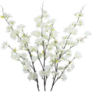CISDUEO 3Pcs Artificial Cherry Blossom Flower White Silk Peach Flowers Bulk Plum Blossom Flowers with Leaves Cherry Blossom Branches Vase Arrangements for Spring Wedding Indoor Outdoor DIY Party Decor