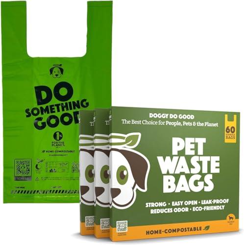 Doggy Do Good Landfill-Friendly Poop Bags | Dog Waste Bags Made with 50% Recycled Plastic + 15% Biobased Material | Unscented, Thick, Leak-Proof, Easy Open | Large | 180 Count Grab & Go Handle Bags