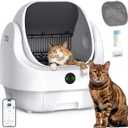 Open-Top Automatic Litter Box, Odor Control, Ready to Use, Self Cleaning Litter Box, Large Capacity with APP Control and Safety Sensor, Ellenpent, with Trash Bags/Waterproof Mat/Litter Mat White-1