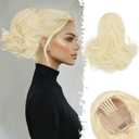 BARSDAR Short Ponytail Extension - 10 Inch Loose Curly Wavy Drawstring Comb Clip Pony Tails Hair Extensions for Women, Synthetic Clip in Ponytails Hairpieces - Platinum Blonde