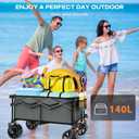 Uyittour Collapsible Wagon Cart Heavy Duty Foldable, Folding Beach Wagon with Big Wheels for Sand, Utility Grocery Cart with Side Pocket and Brakes for Camping Sports Outdoor Activities, Grey