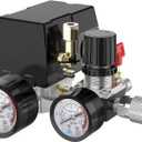 Air Compressor Pressure Switch Control Valve, cnaodun 90-120 PSI Air Compressor Switch Equips Four-Port Pressure Regulator Gauge 1/4 NPT Thread
