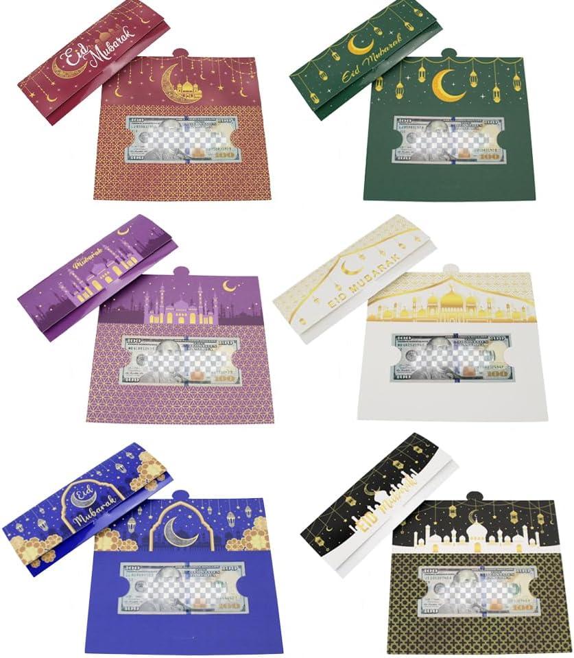 60 Pieces Eid Mubarak Money Envelopes Holders Ramadan Eidi Envelope for Cash Eid al-Fitr and Eid al-Adha Greetings Supplies for Kids Men Women