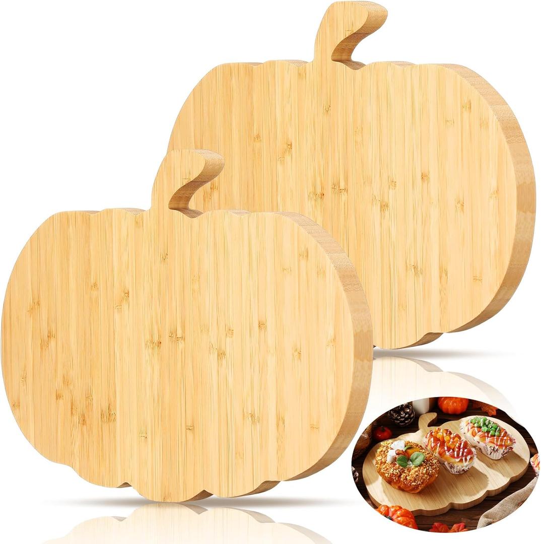 Suttmin 2 Pcs Halloween Pumpkin Wooden Cutting Board 11.81 x 9.25 Inch Thanksgiving Fall Pumpkin Charcuterie Board Chopping Board Cutting Butcher Decorative Serving Board Pizza Cheese Serving Platter