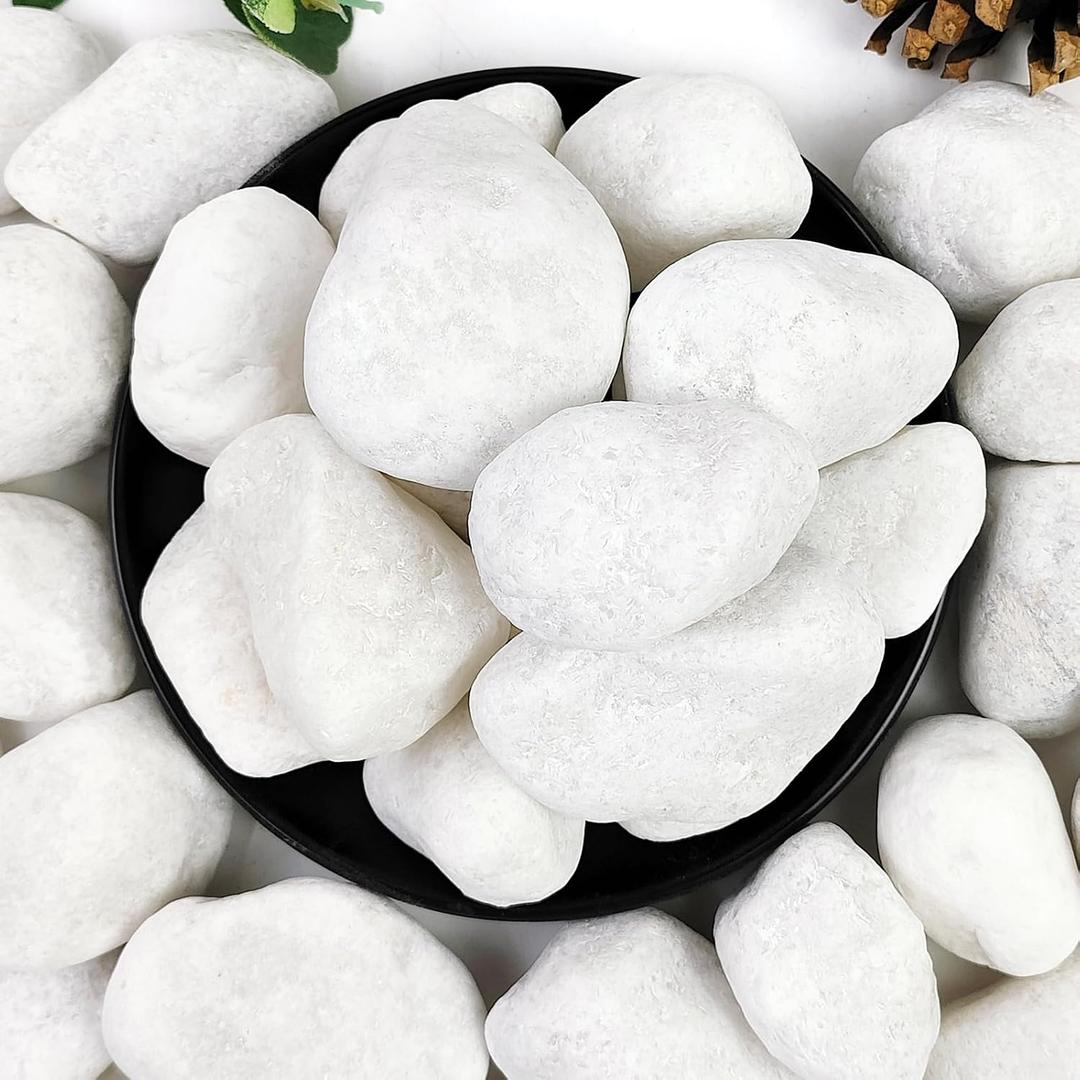 YISZM 5lb White Pebbles for Indoor Plants, 2-3 Inch Natural River Rocks, Snow White Decorative Stones, Ideal for Fish Tank, Vases, Crafting, Home Decor and Garden Landscaping Rocks