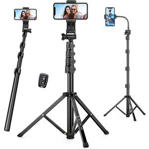 74" Flexible Phone Tripod, Tall Cell Phone Tripod with Adjustable Gooseneck & Remote, Portable Camera Cellphone Stand for Video Recording, Compatible with iPhone Android (Black)