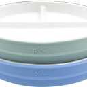 Elk and Friends Kids 7.8 Porcelain White Plates with Silicone Sleeves | Divided Plates | Suitable for Kids/Toddlers | Microwave & Dishwasher Safe | Non Slip | Snack Dishes (Sage/Misty Blue)