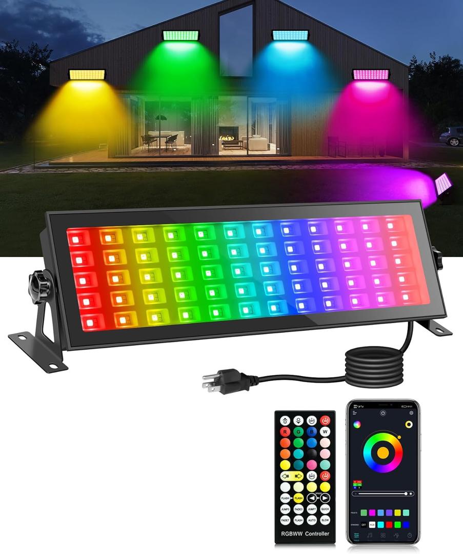 RGB Stage Light Bar, 120W 180LEDs RGBCW Smart Stage Wash Light Bar with Remote and APP Control, IP66 Waterproof RGB Color Changing DJ Light Bar for Garden Party Events Festivals Stage Lighting
