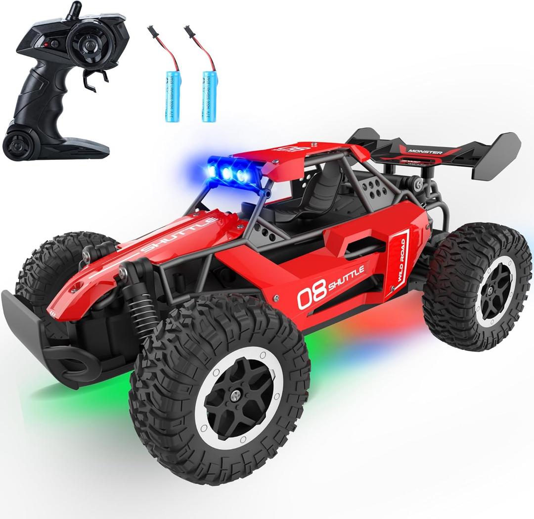 Remote Control Car for Kids 3 4 5 6 7+, 20 KM/H High-Speed RC Cars with LED Lights, 2.4GHz 2WD Monster Truck Toys,Toy Cars for Girls Boys,Christmas & Birthday Gifts,Upgraded Anti-Collision ShaftRed