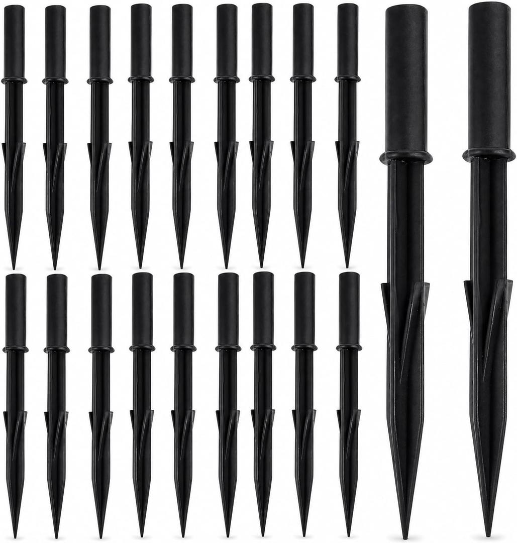 POPETPOP 20 Pack Solar Ground Spikes, 6.9" Reinforced ABS Plastic Solar Light Stakes Replacement for Garden, Pathway, Deck, Camping Lights (Black)