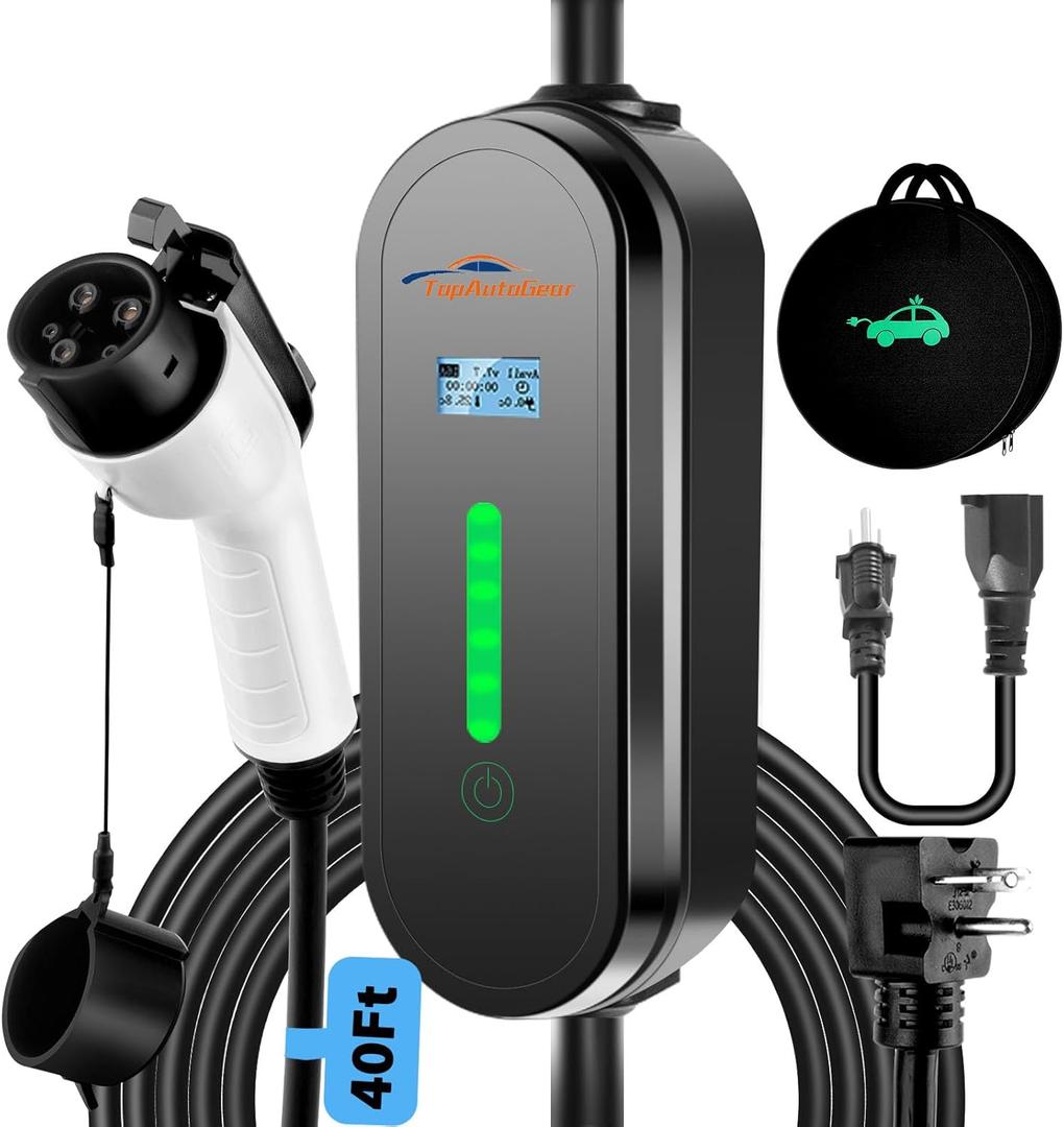 40FT Cable EV Charger Level 1 and Level 2 16 Amp EV Charging Station with NEMA5-15P & 6-20 Plug, Compatible with J1772 Electric Cars for Household Travel Portable Electric Vehicle Charger