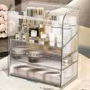 Makeup Storage Organizer Box Large Cosmetic Display Cases Dustproof and Waterproof Cosmetic Organizer Countertop Skincare Organizer (Large Clear+Brush Holder)