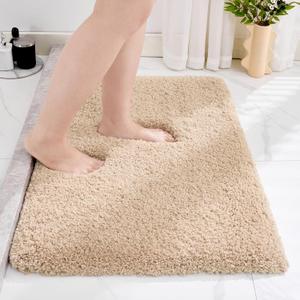 Small Bathroom Rug 17x24 Non Slip Beige Fluffy Bath Mat for Bathroom Floor Washable Plush Luxury Bath Rug for Tub Soft Shaggy Absorbent Shower Mat
