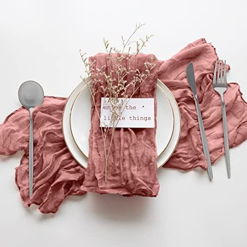 5 Pack Cheesecloth Napkins with Wrinkle 20"×20" Dusty Rose Gauze Table Napkins Cheese Cloth Napkins for Wedding Birthday Dinner Party Valentine's Day Mother's Day Decor