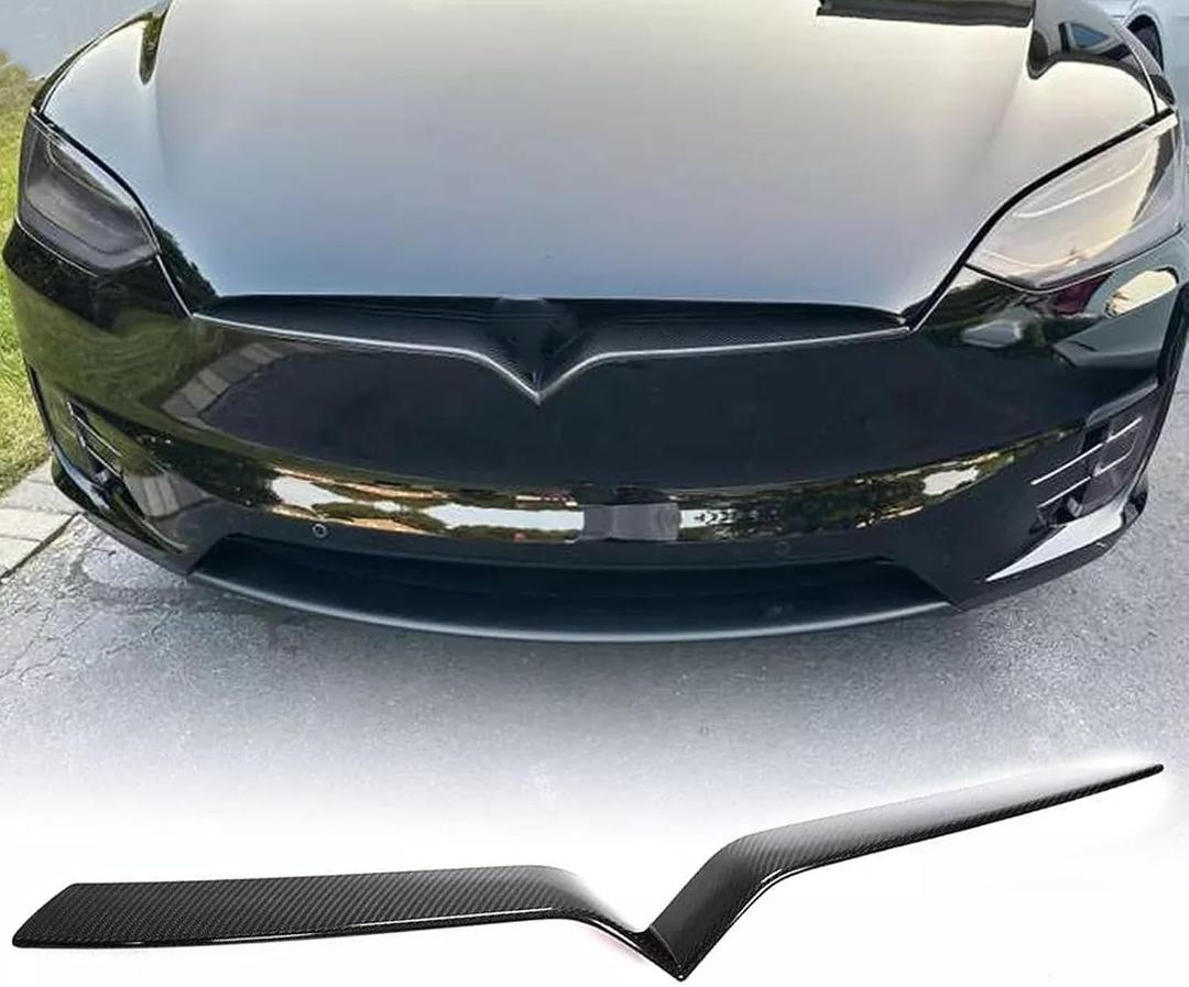 Front Grille Insert Trim Compatible With Tesla Model X 2020 2019 2018 2017 2016 Front Center Mesh Grille Grill Cover(Carbon Fiber)