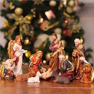 Zayton Nativity Set Christmas Indoor Figurines 11 pcs Nativity Scene Set 5.5“ Holy Family Miniatures Statue Crib Jesus Manger Ornament Church Xmas Gift Home Decoration