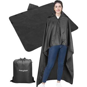 DUKUSEEK Outdoor Waterproof Stadium Blanket with Hood, Windproof Camping Blankets for Cold Weather, Sports, Yard, Soccer, Large Warm Fleece All Weather Blankets, Dark Blue 59"x56"