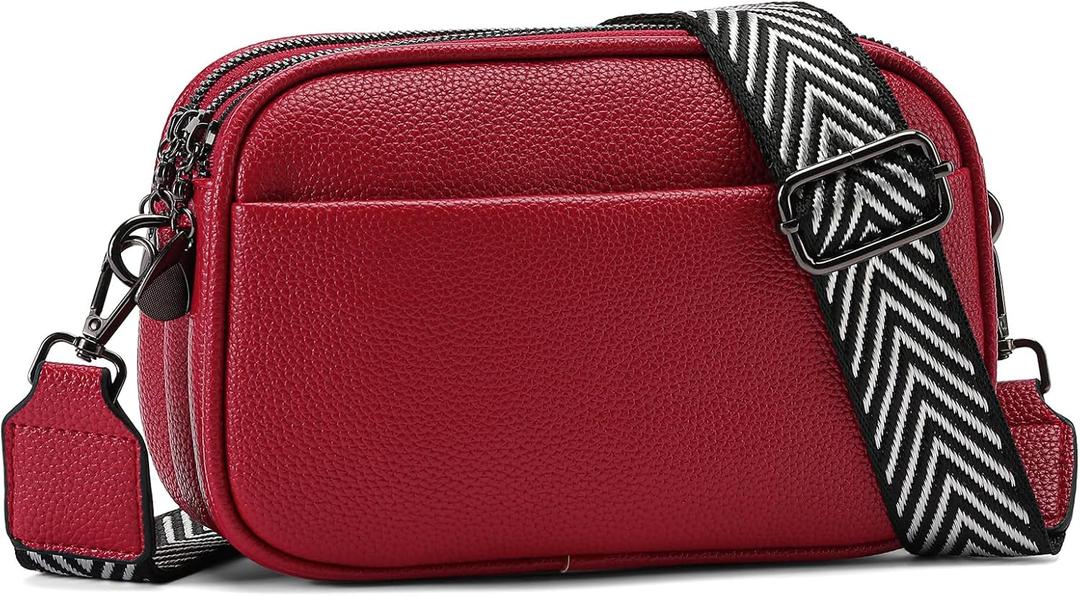 GAEKEAO Small Crossbody Bag for Women Trendy Triple Zip Purses Vegan Leather Shoulder Handbag with Adjustable Wide Strap