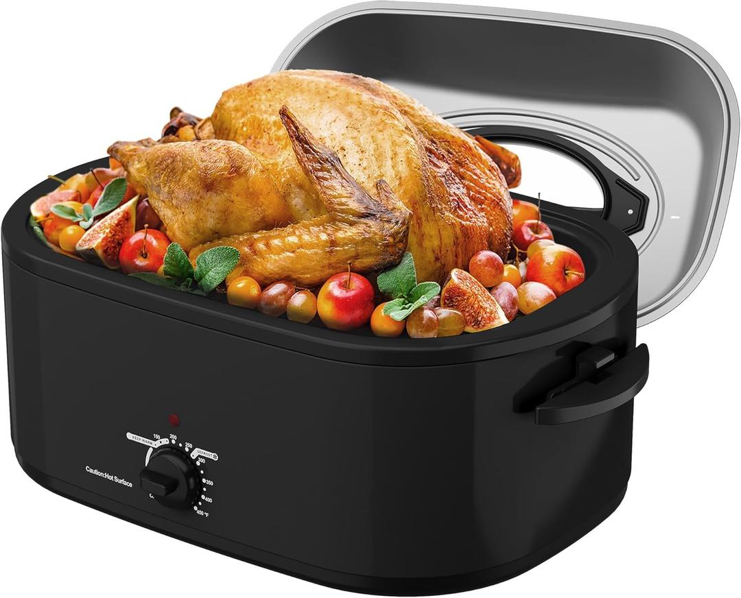 SUNVIVIPRO Roaster Oven 28 Quart, Electric Turkey Roaster with Self-Basting Lid, Removable Pan & Rack, Variable Temp Control, Stainless Steel, Black