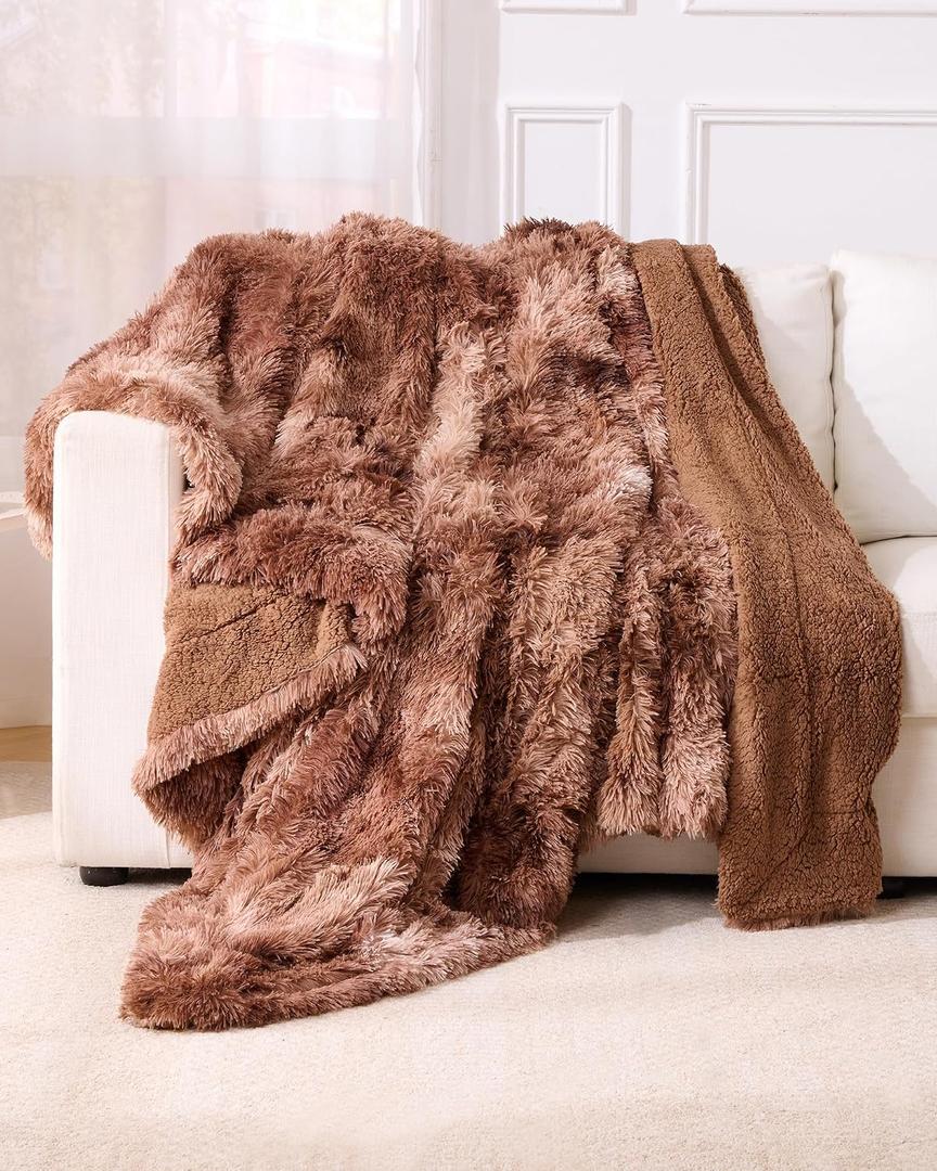Super Soft Fluffy Fuzzy Faux Fur Sherpa Fleece Blanket Twin Size, Plush Thick Warm Blanket for Bed Couch, College Dorm Essentials Gifts for Girls Boys, Room Decor for Winter, 60" x 80"